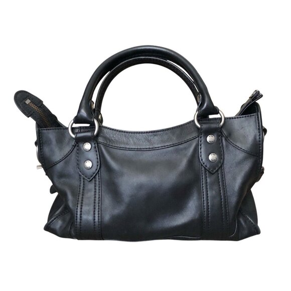 FRYE Black Melissa Zip Satchel Leather Hand Bag Purse W/ Crossbody Strap Dustbag - Picture 3 of 16